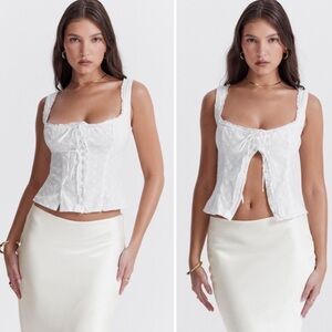 House of CB Juana Top NWT White Broderie Embroidered Eyelet Corset Bodice Large